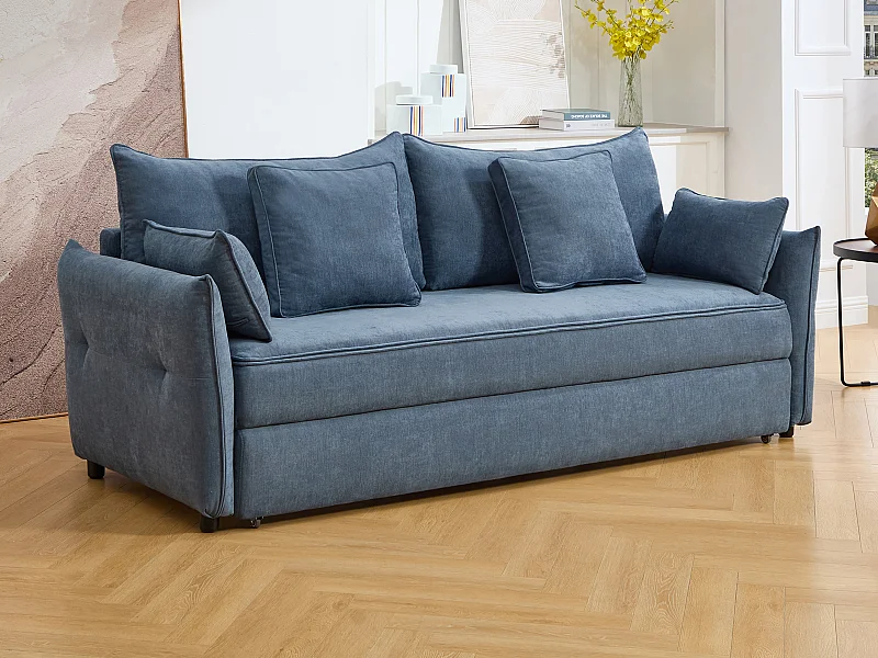 Canapé 3 places convertible en tissu bleu avec assise à mémoire de forme SITALA