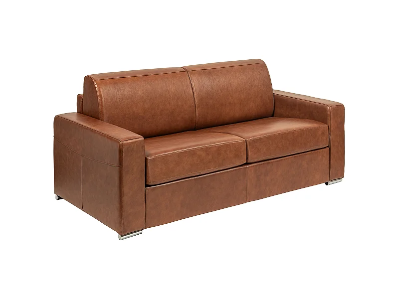 Divano letto 3 posti a ribalta Posto letto 140 cm Materasso 14 cm Pelle di bufalo vintage color caramello - CALITO