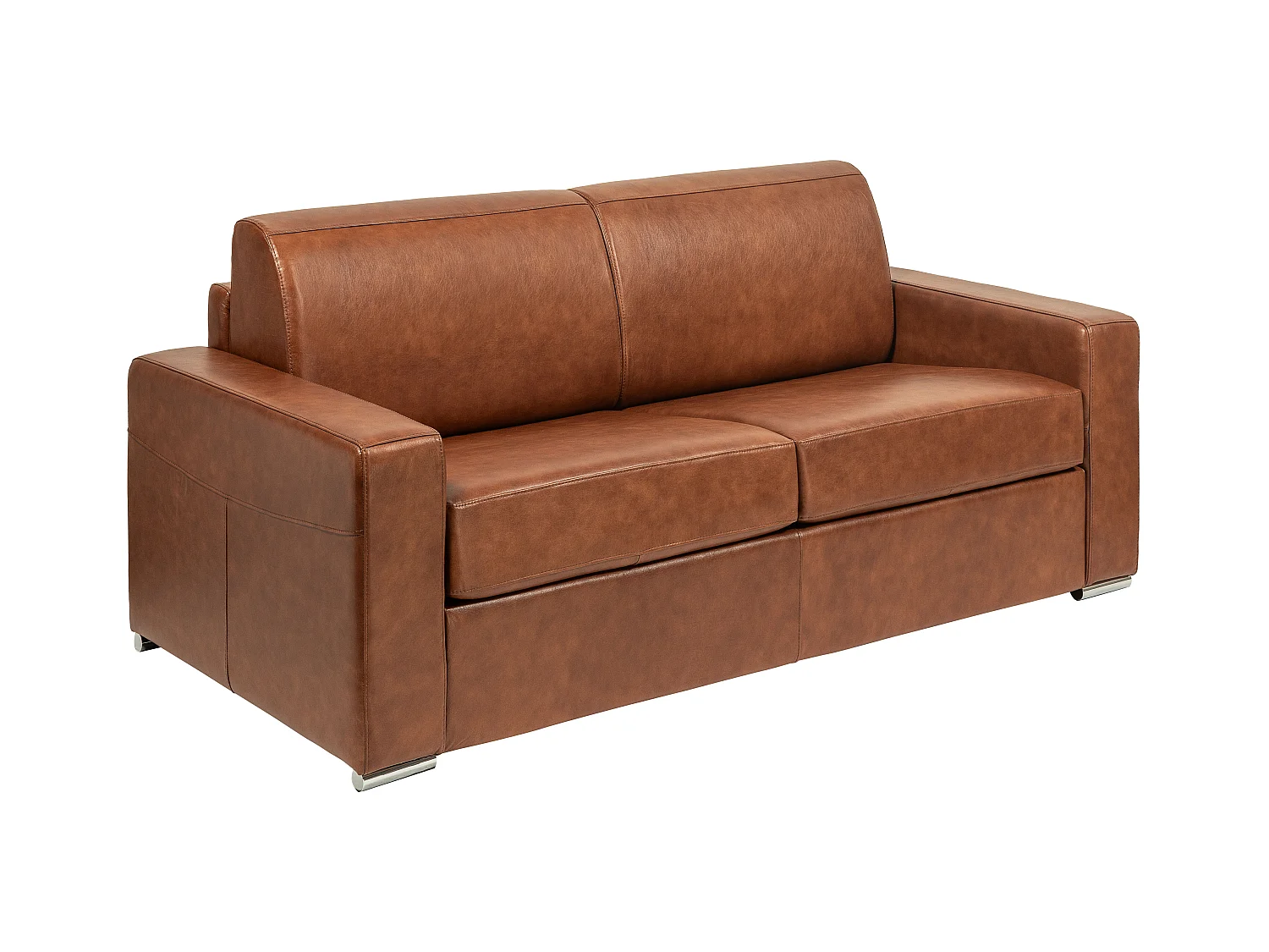 Canapé 4 places convertible express en cuir de buffle vintage caramel - Couchage 160 cm - Matelas 14 cm CALITO