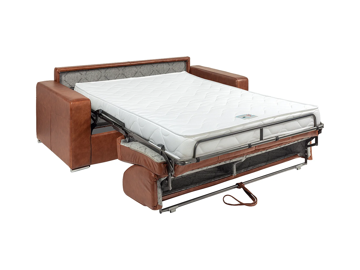 Canapé 4 places convertible express en cuir de buffle vintage caramel - Couchage 160 cm - Matelas 14 cm CALITO