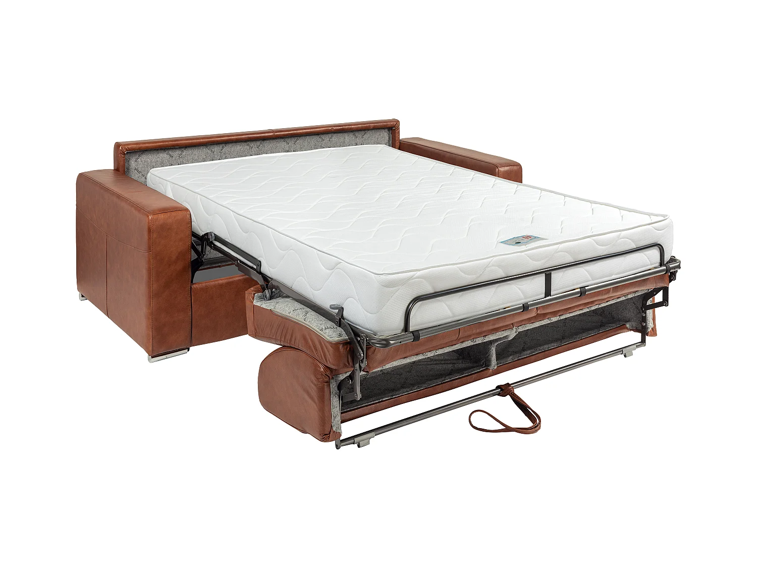 Canapé 3 places convertible express en cuir de buffle vintage caramel - Couchage 140 cm - Matelas 18 cm CALITO