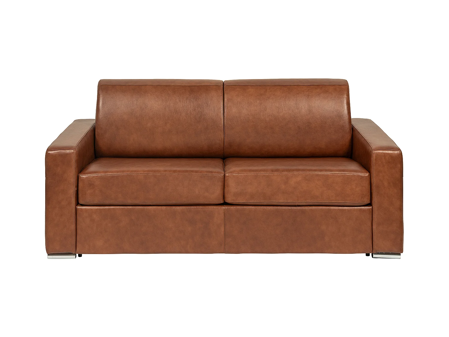 Canapé 3 places convertible express en cuir de buffle vintage caramel - Couchage 140 cm - Matelas 18 cm CALITO