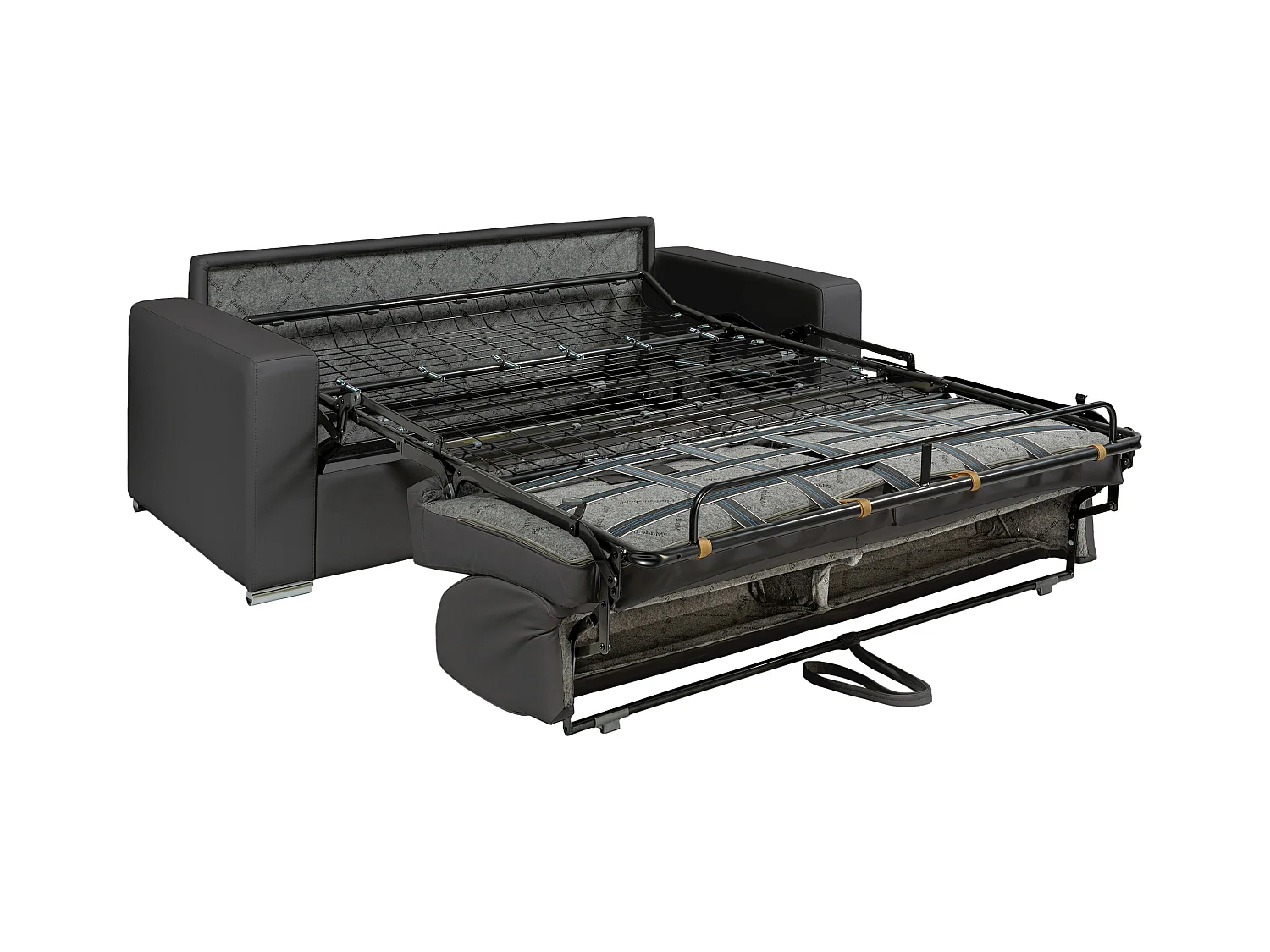 Canapé 3 places convertible express en cuir de buffle vintage caramel - Couchage 140 cm - Matelas 18 cm CALITO