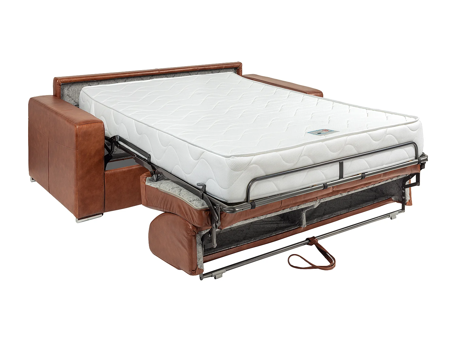 Canapé 3 places convertible express en cuir de buffle vintage caramel - Couchage 140 cm - Matelas 22 cm avec mémoire de forme CALITO