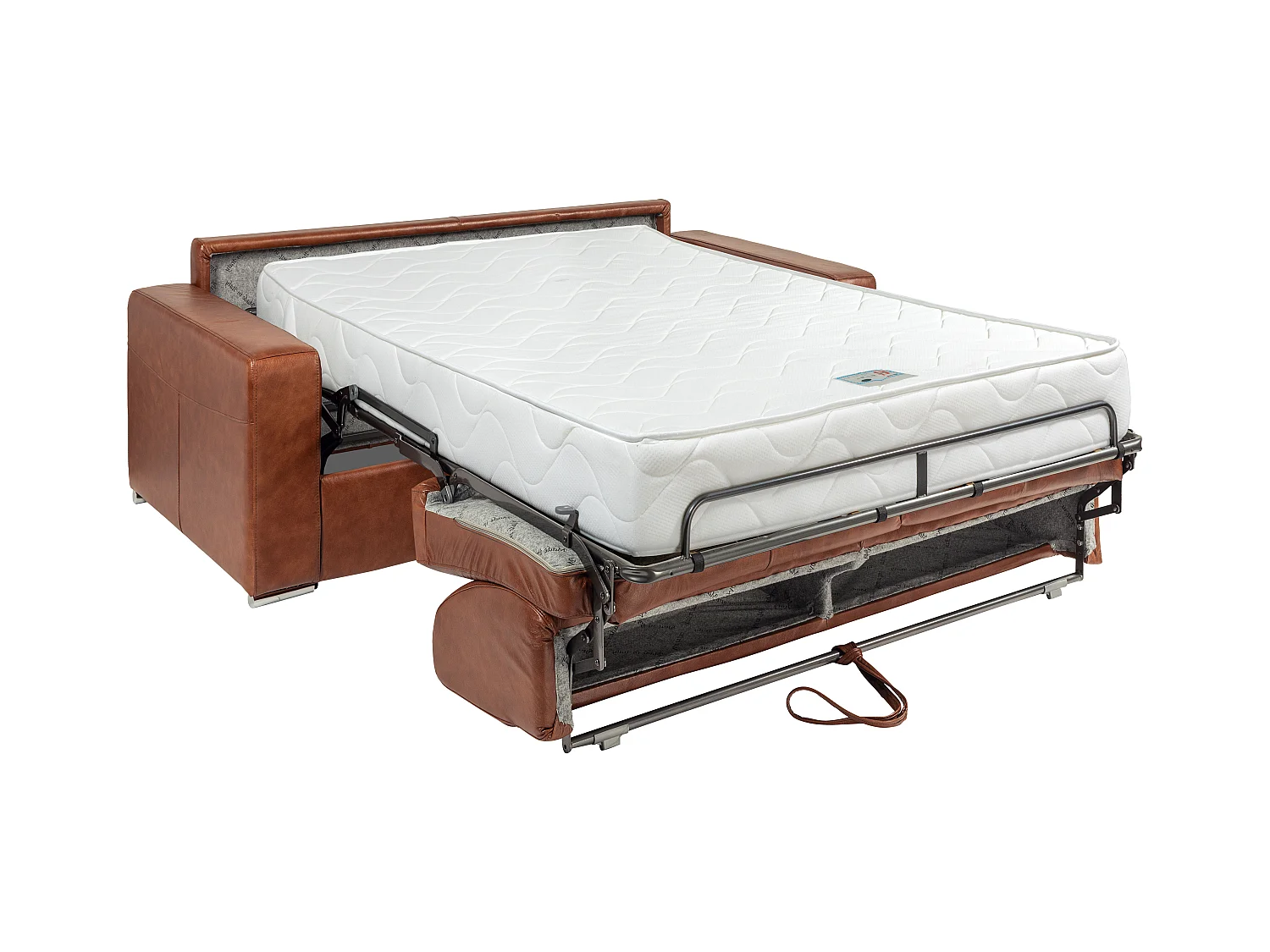 Canapé 4 places convertible express en cuir de buffle vintage caramel - Couchage 160 cm - Matelas 22 cm avec mémoire de forme CALITO