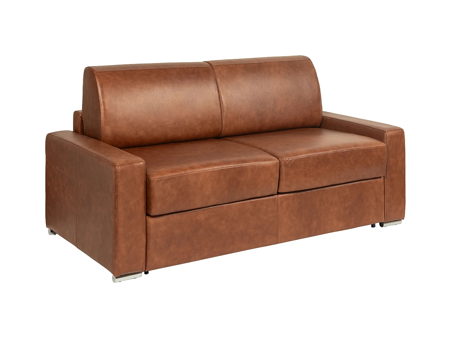 Canapé 4 places convertible express en cuir de buffle vintage caramel - Couchage 160 cm - Matelas 22 cm avec mémoire de forme CALITO