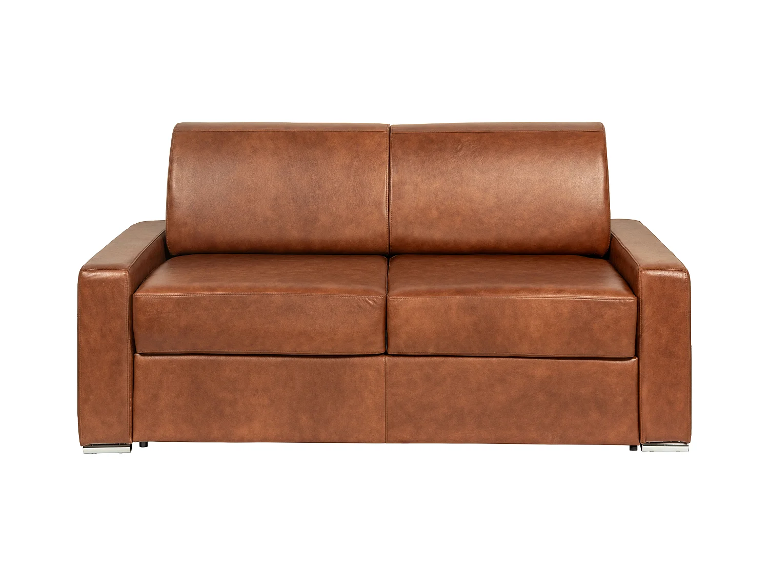 Canapé 4 places convertible express en cuir de buffle vintage caramel - Couchage 160 cm - Matelas 22 cm avec mémoire de forme CALITO