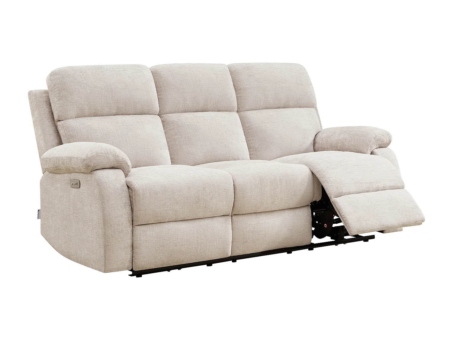 Canapé 3 places relax électrique massant en tissu chenille beige KOCENI