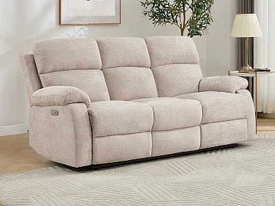 Elektrische relax driezitsbank met massagefunctie in beige chenille stof KOCENI