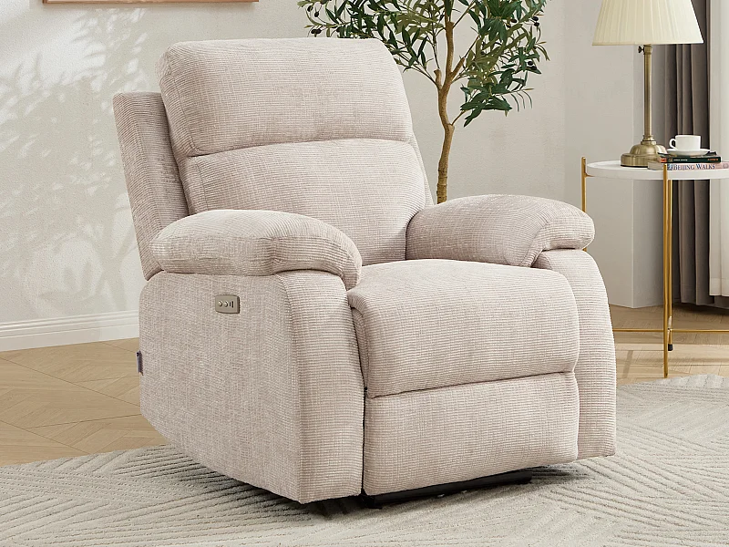 Fauteuil relax électrique massant en tissu chenille beige KOCENI