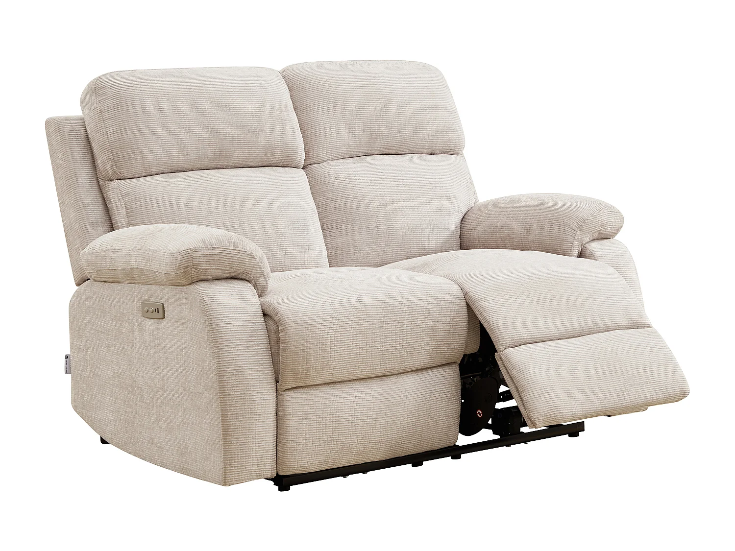 Canapé 2 places relax électrique massant en tissu chenille beige KOCENI