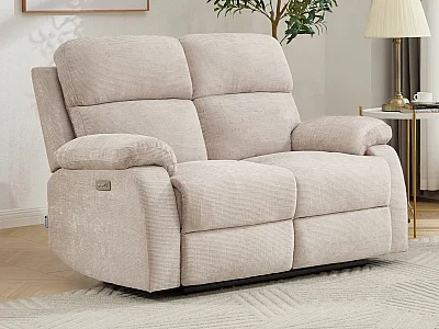 Canapé 2 places relax électrique massant en tissu chenille beige KOCENI