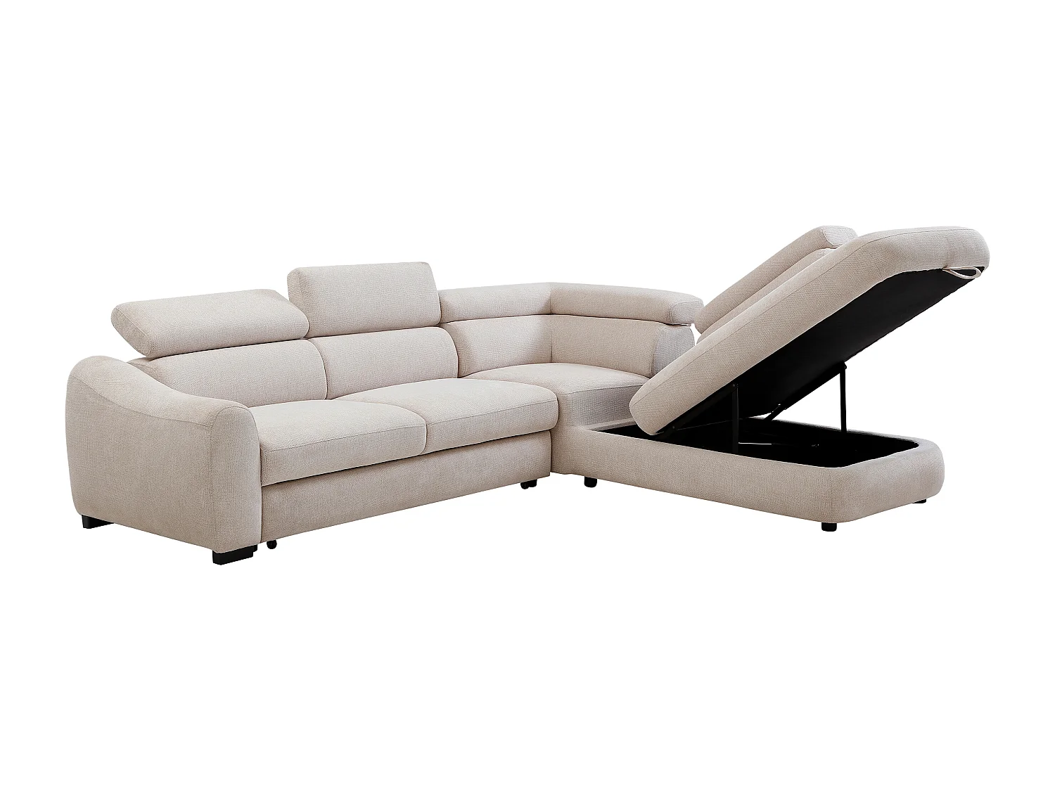 Canapé d'angle droit convertible en tissu texturé beige BESEMA