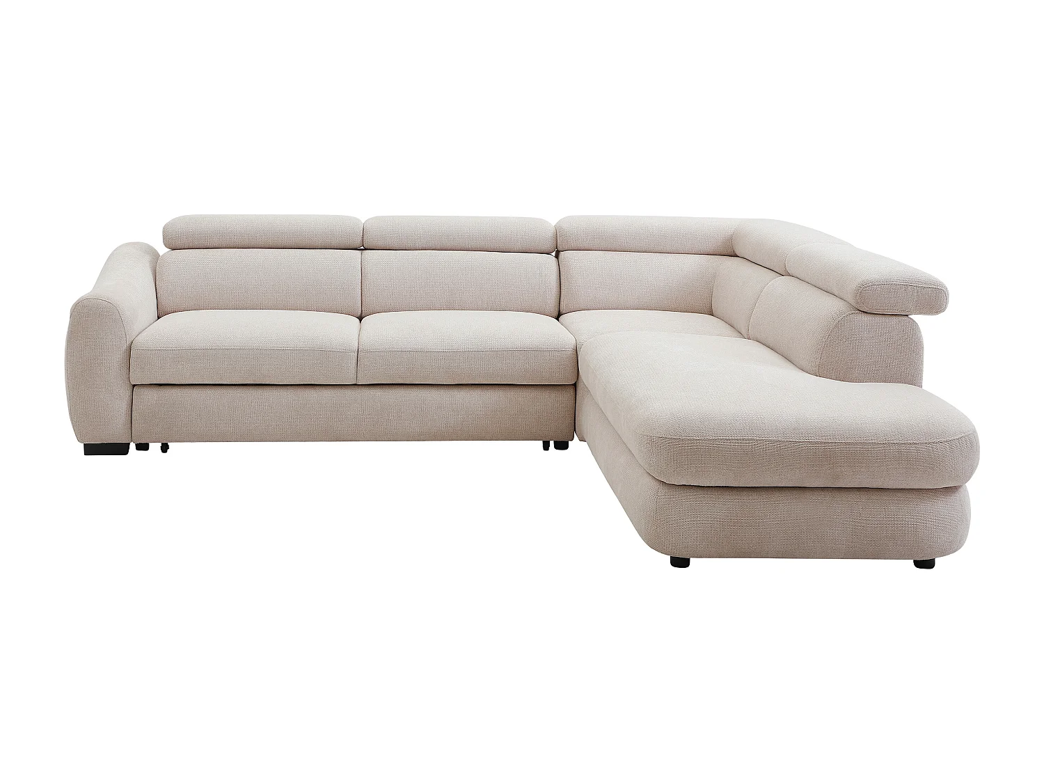 Canapé d'angle droit convertible en tissu texturé beige BESEMA