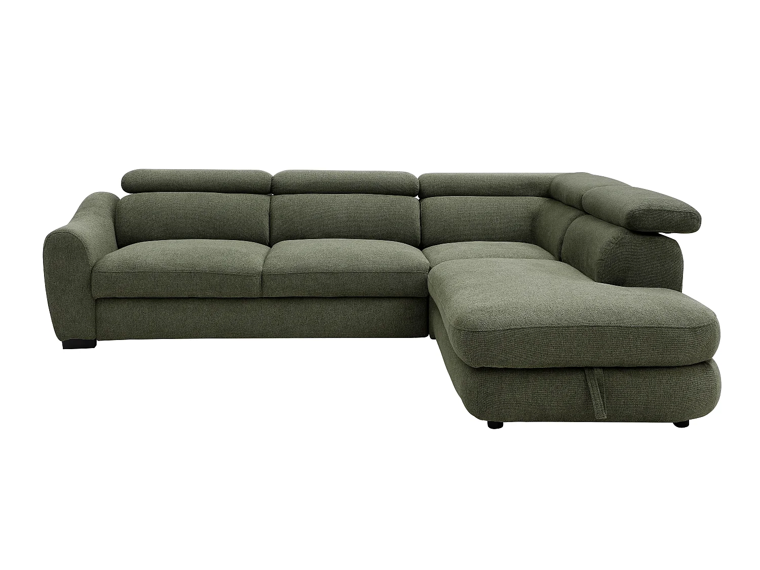 Canapé d'angle droit convertible en tissu texturé vert BESEMA