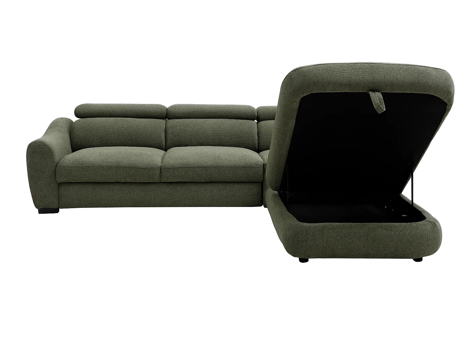 Canapé d'angle droit convertible en tissu texturé vert BESEMA