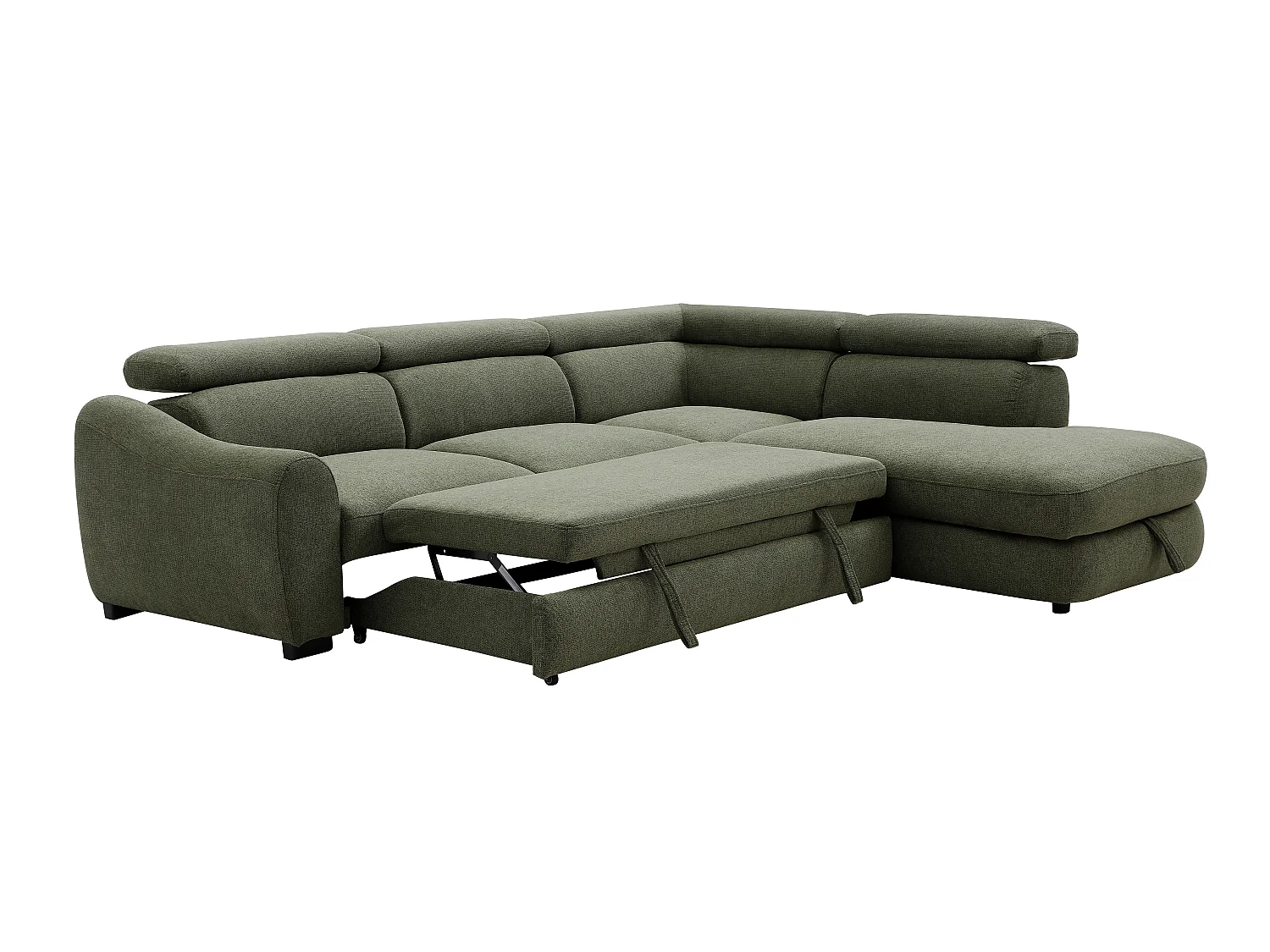 Canapé d'angle droit convertible en tissu texturé vert BESEMA