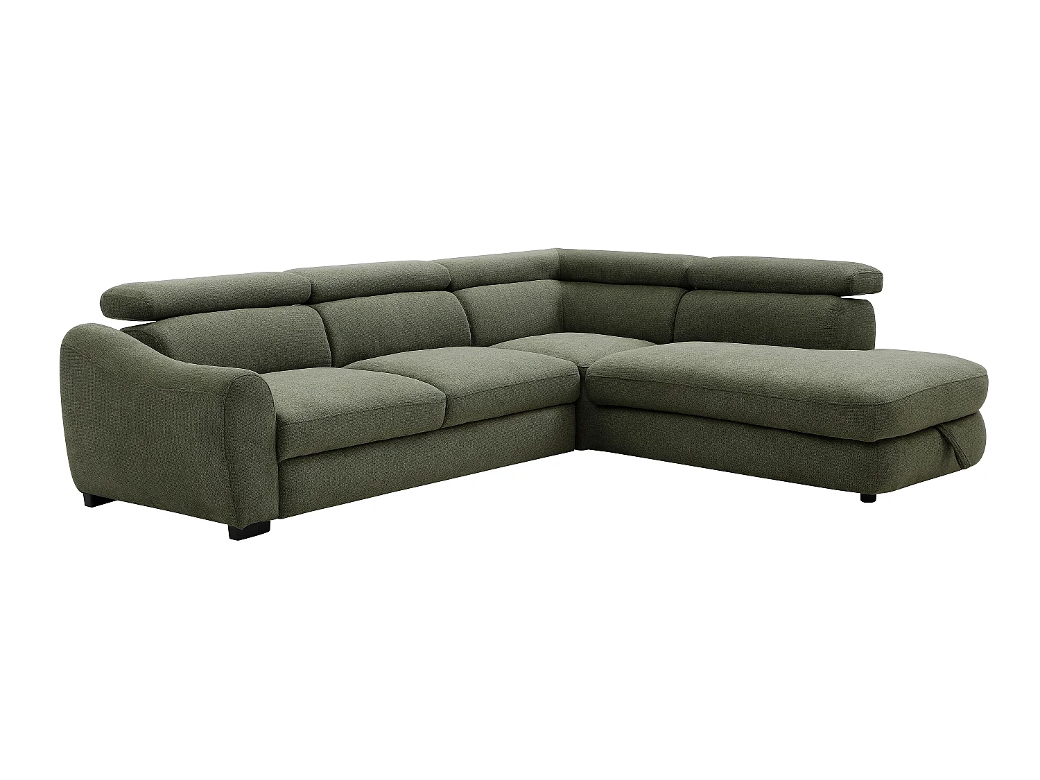 Canapé d'angle droit convertible en tissu texturé vert BESEMA