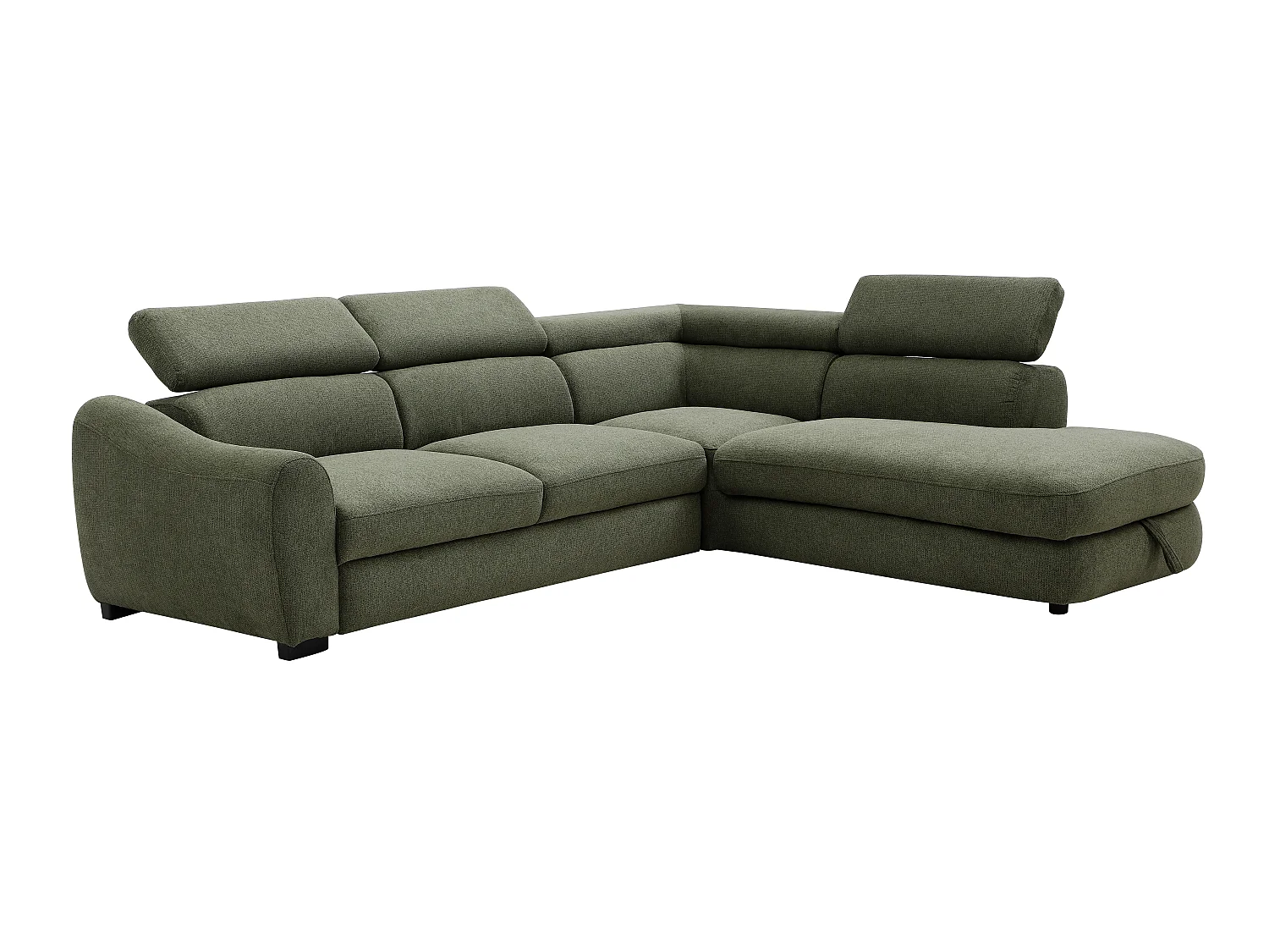 Canapé d'angle droit convertible en tissu texturé vert BESEMA