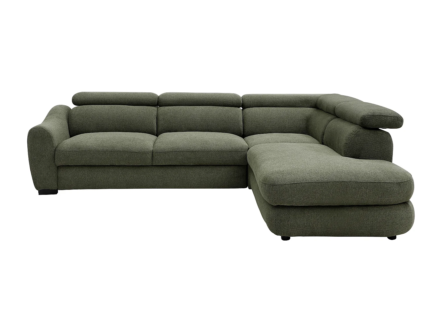 Canapé d'angle droit convertible en tissu texturé vert BESEMA