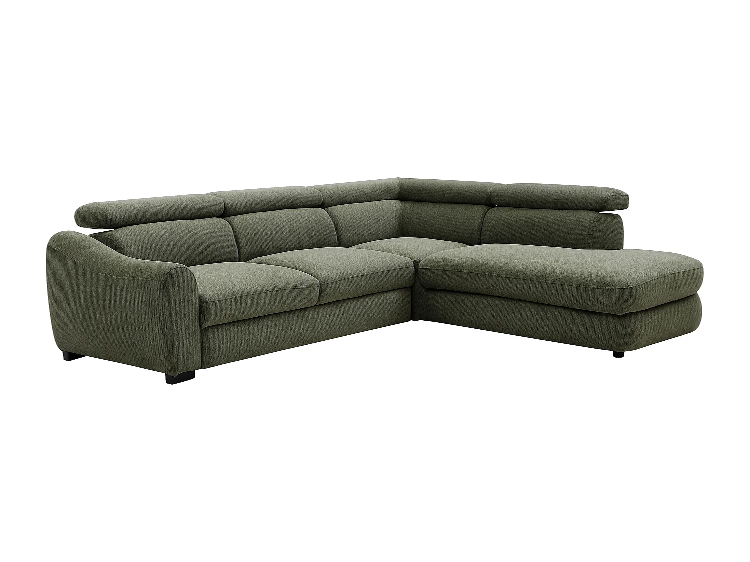 Canapé d'angle droit convertible en tissu texturé vert BESEMA