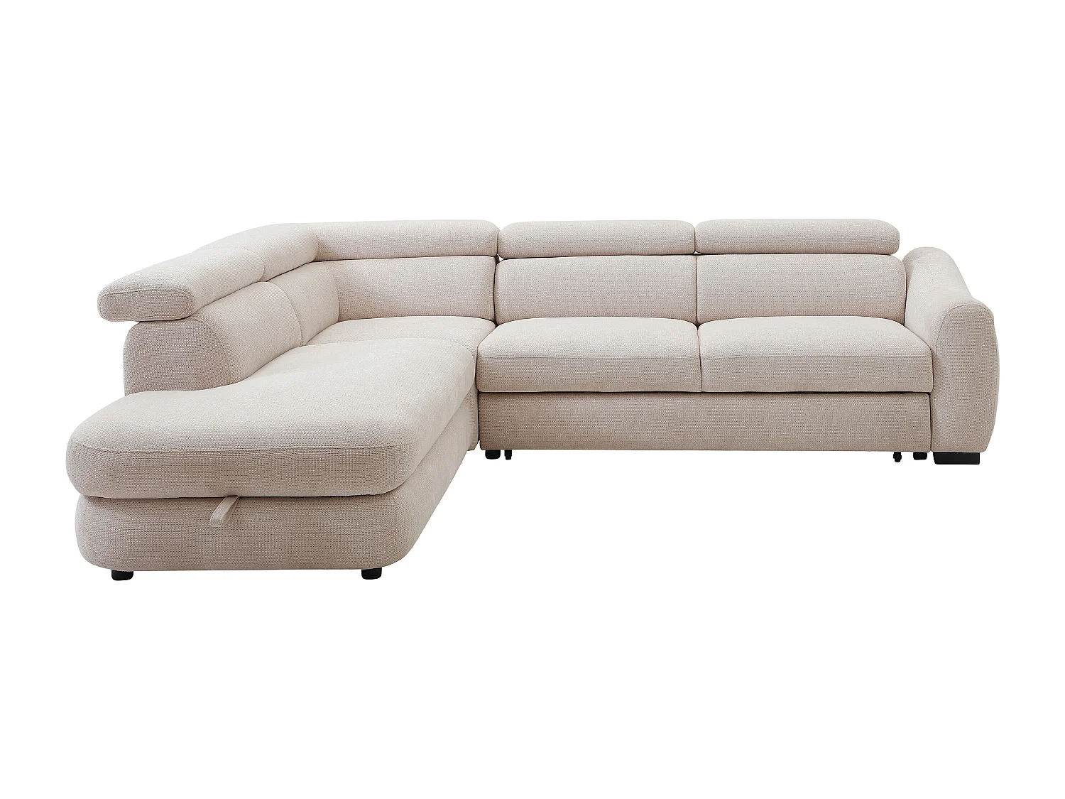 Canapé d'angle gauche convertible en tissu texturé beige BESEMA