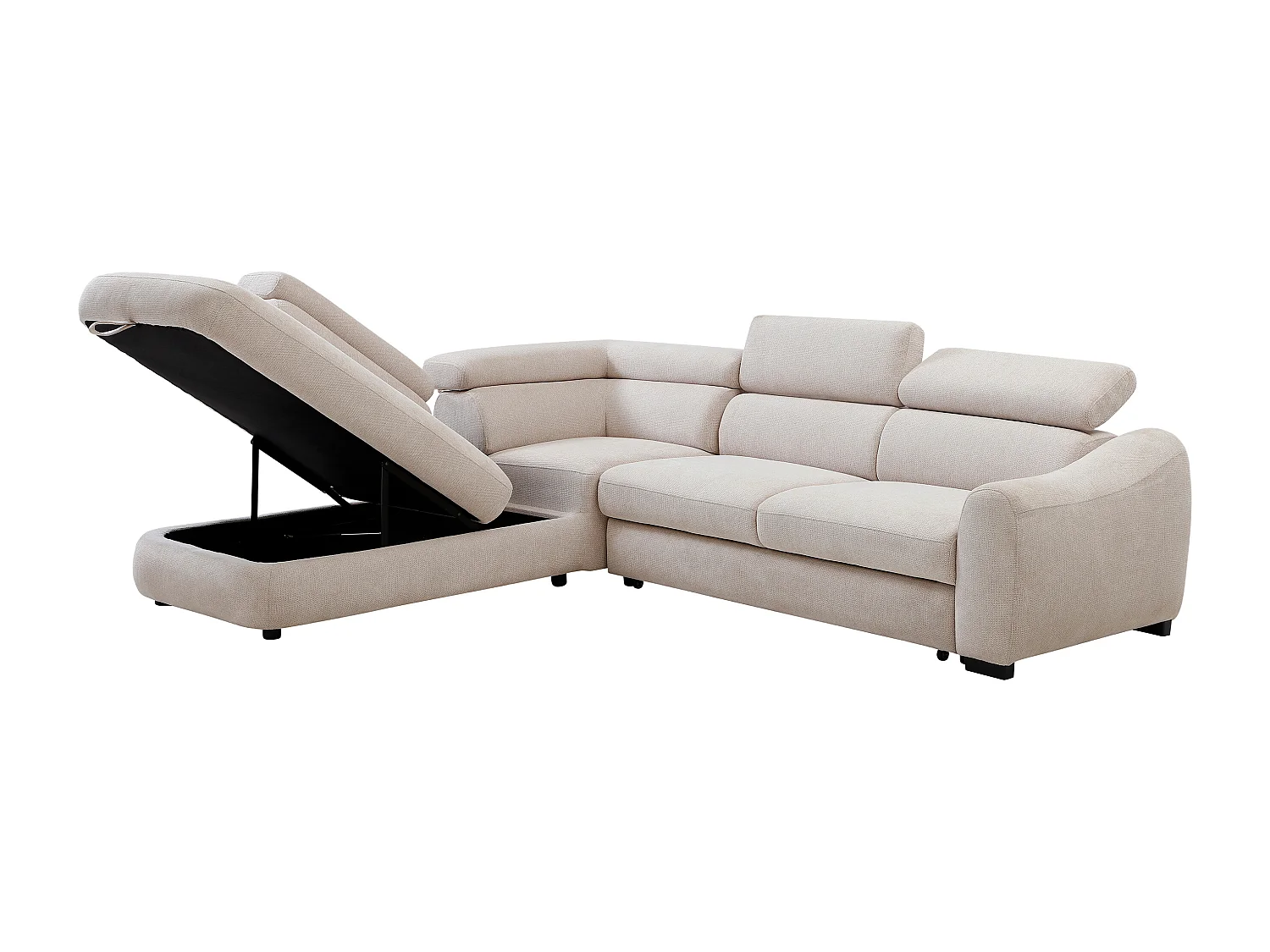 Canapé d'angle gauche convertible en tissu texturé beige BESEMA