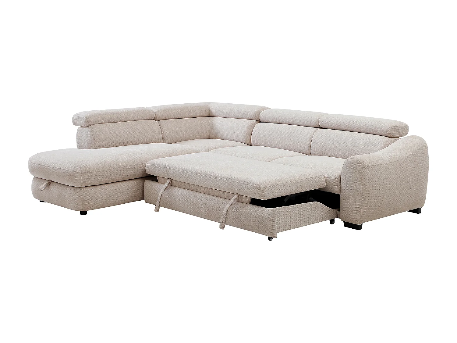 Canapé d'angle gauche convertible en tissu texturé beige BESEMA