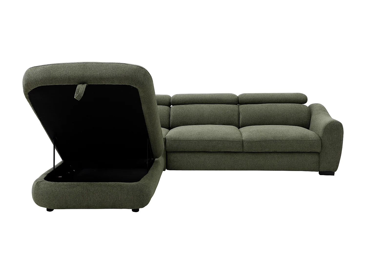 Canapé d'angle gauche convertible en tissu texturé vert BESEMA