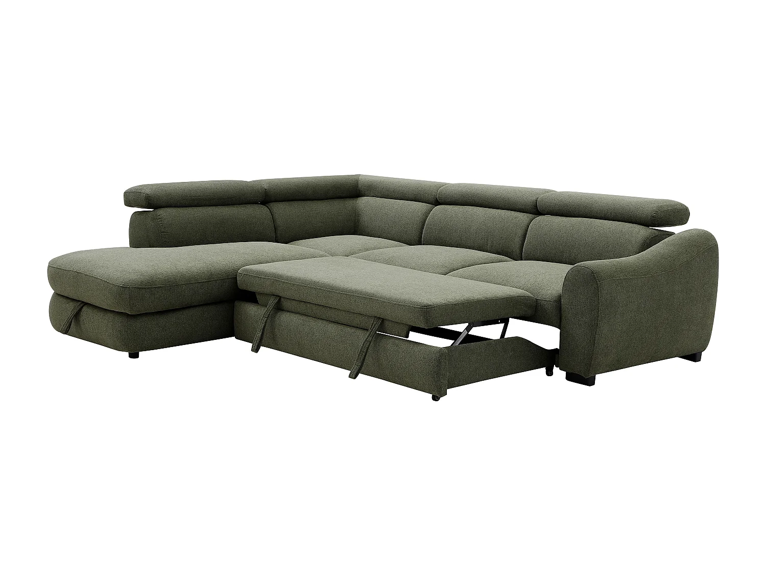 Canapé d'angle gauche convertible en tissu texturé vert BESEMA