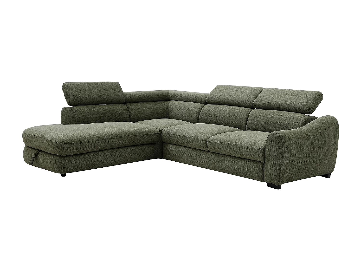 Canapé d'angle gauche convertible en tissu texturé vert BESEMA