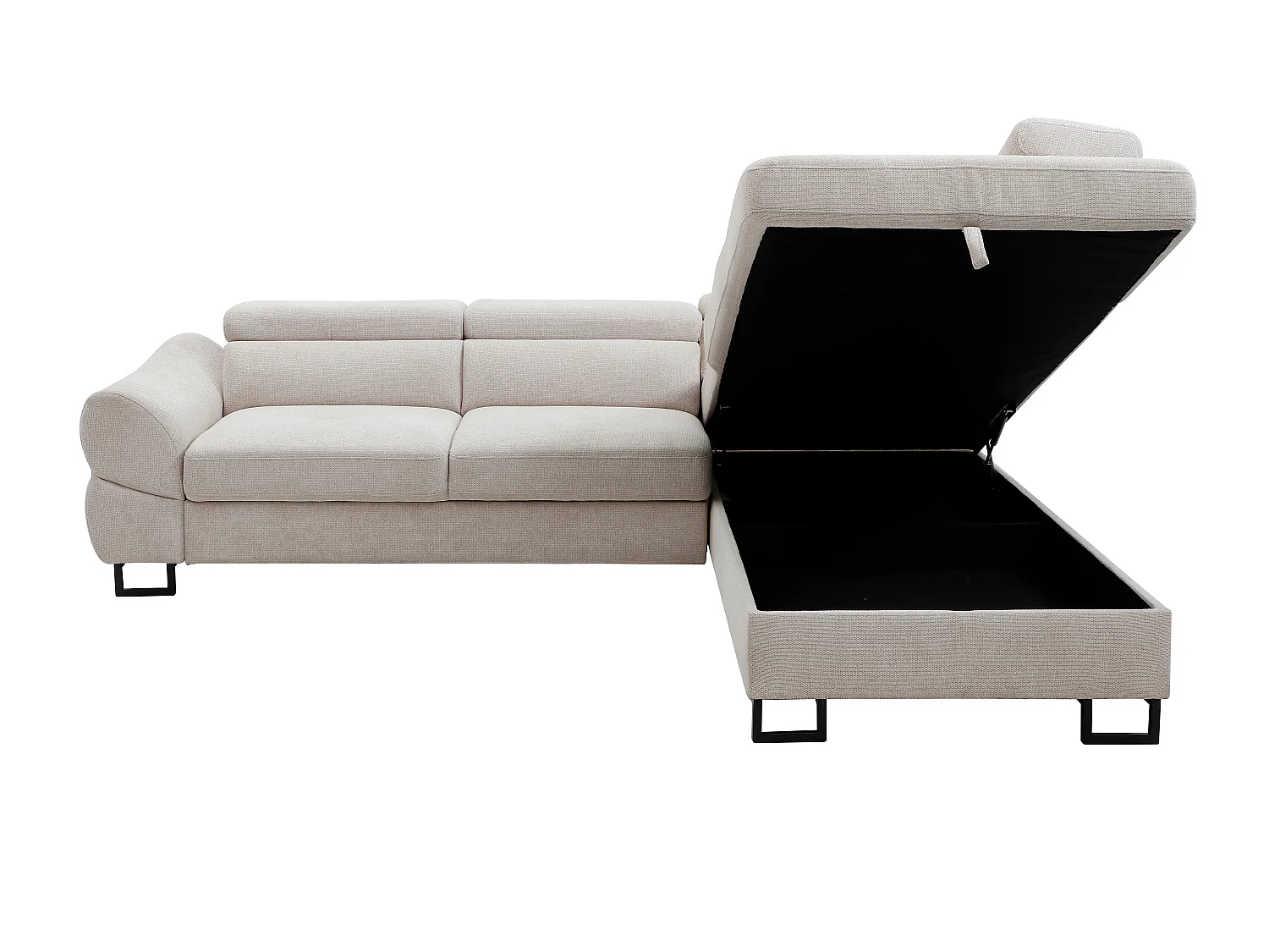 Canapé d'angle droit convertible en tissu texturé beige VAVERDO