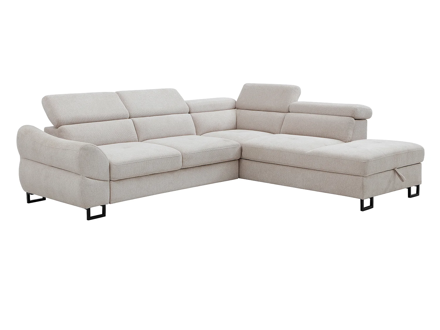 Canapé d'angle droit convertible en tissu texturé beige VAVERDO