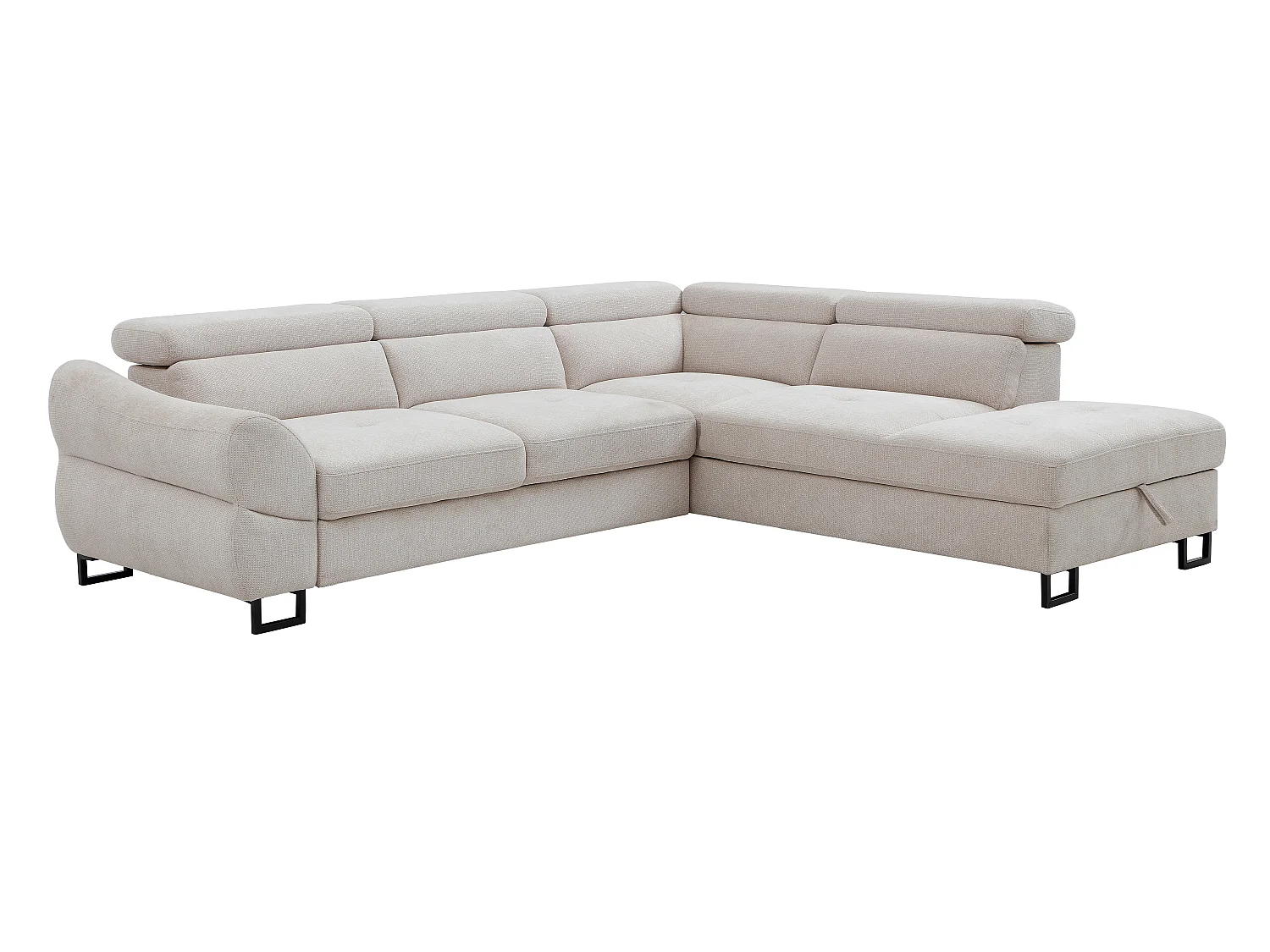 Canapé d'angle droit convertible en tissu texturé beige VAVERDO