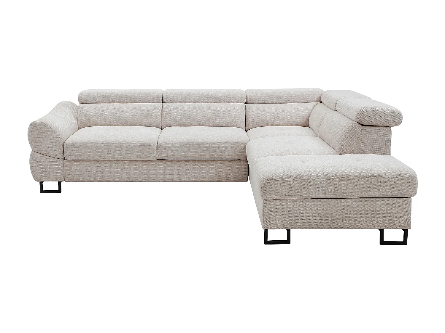 Canapé d'angle droit convertible en tissu texturé beige VAVERDO