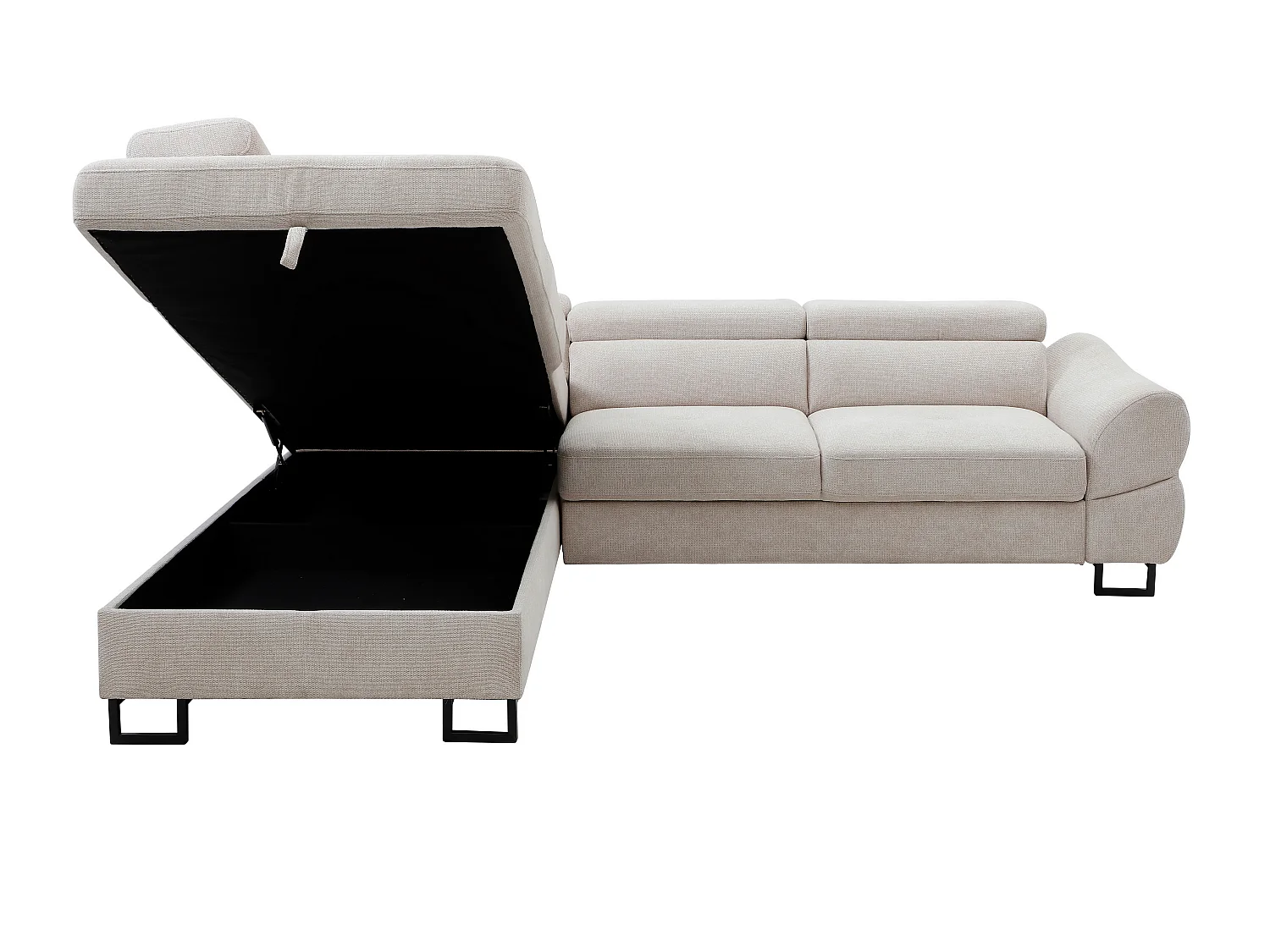 Canapé d'angle gauche convertible en tissu texturé beige VAVERDO