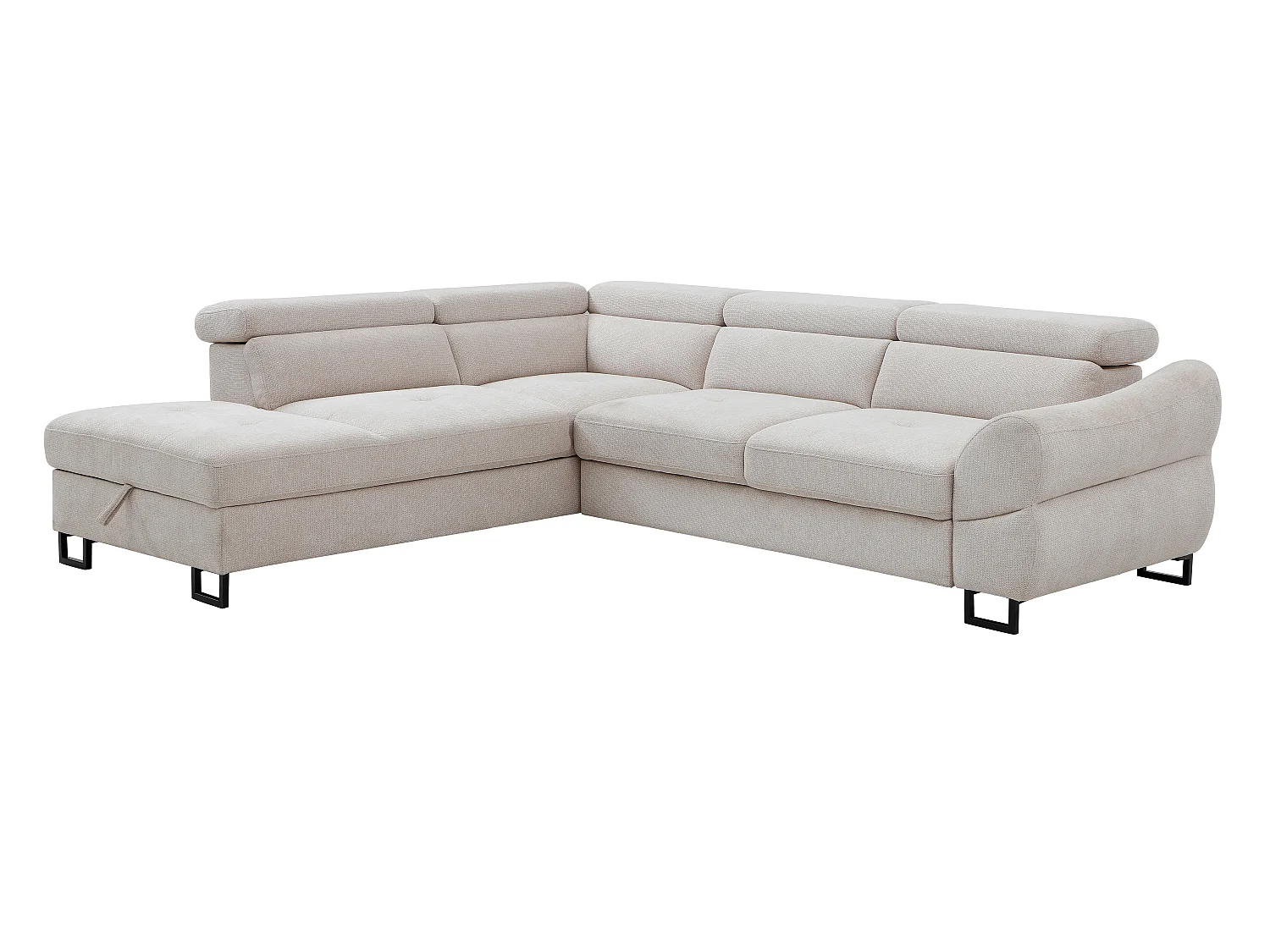 Canapé d'angle gauche convertible en tissu texturé beige VAVERDO