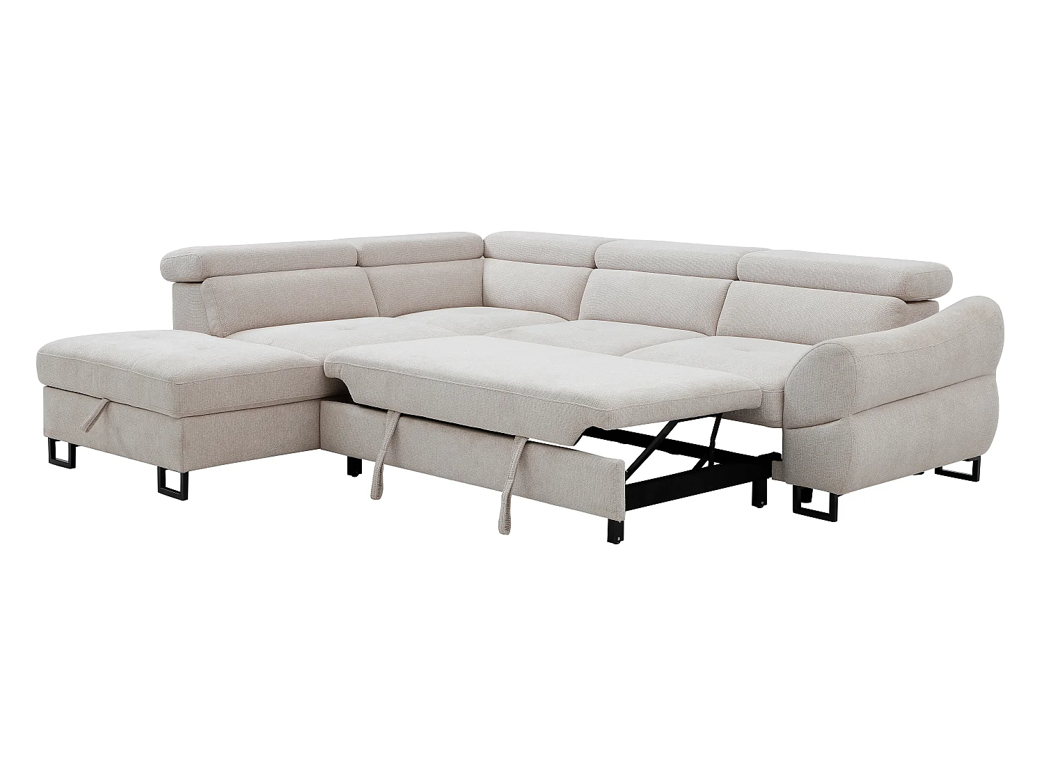 Canapé d'angle gauche convertible en tissu texturé beige VAVERDO