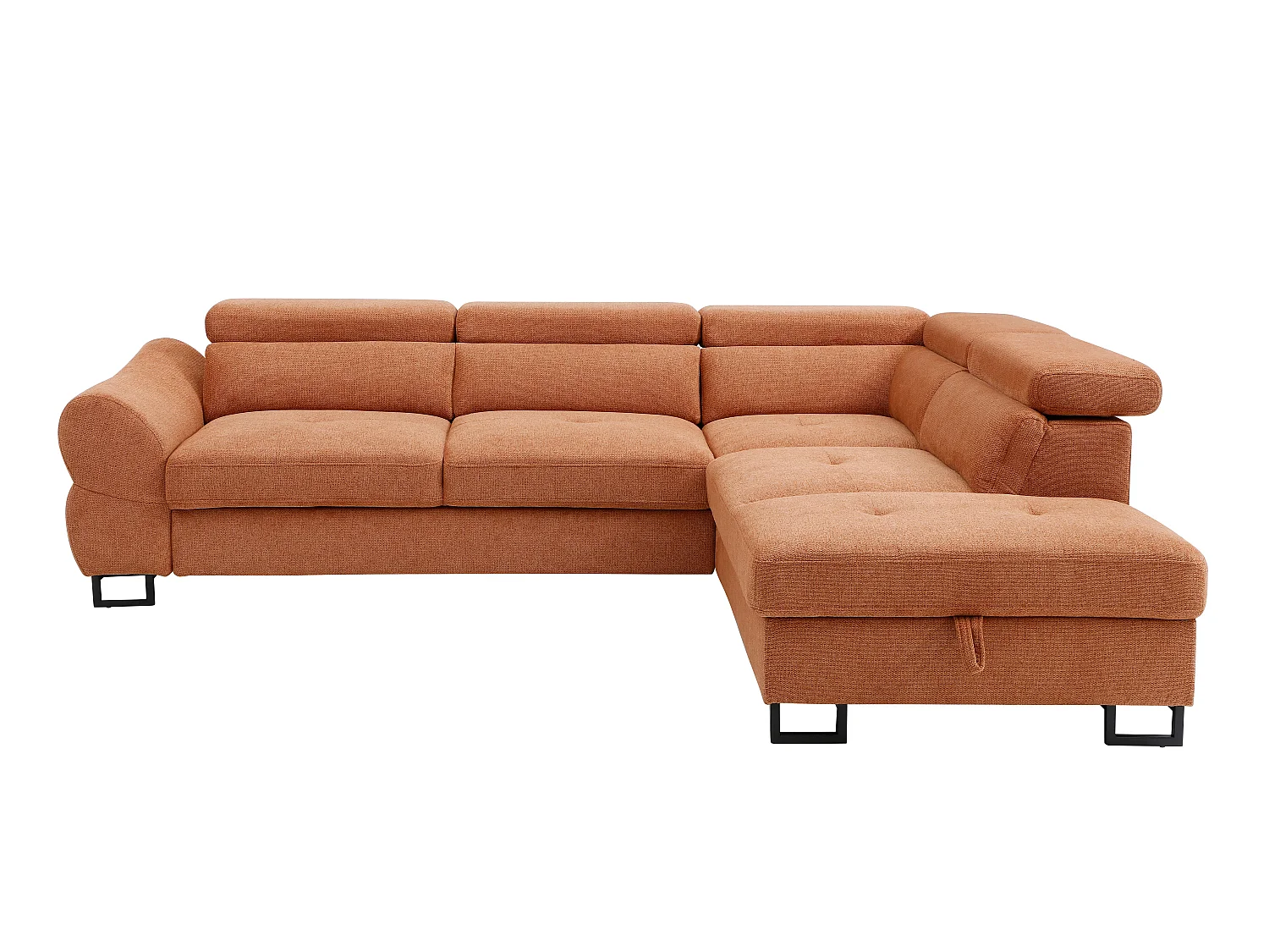 Canapé d'angle droit convertible en tissu texturé terracotta VAVERDO