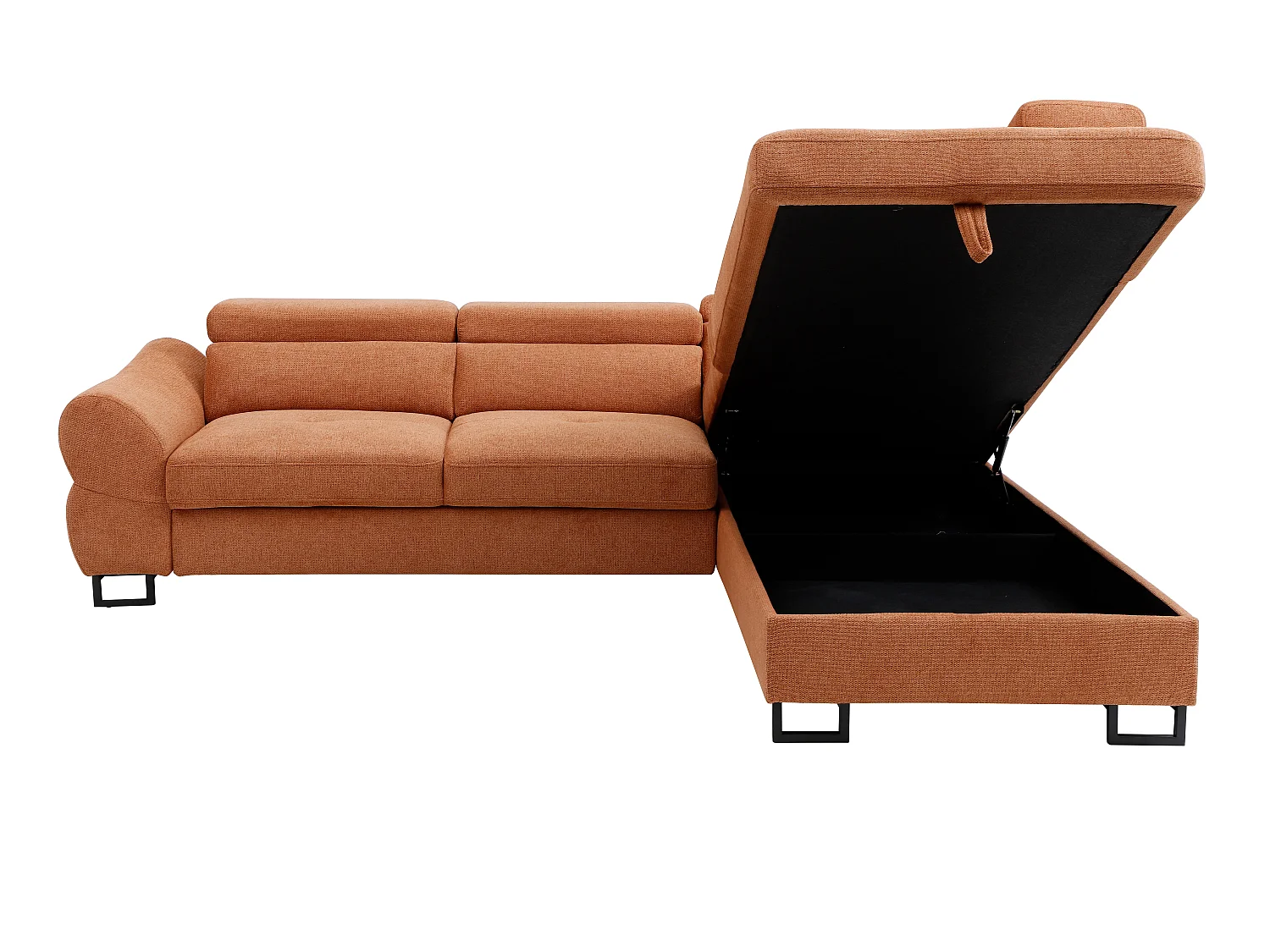 Canapé d'angle droit convertible en tissu texturé terracotta VAVERDO