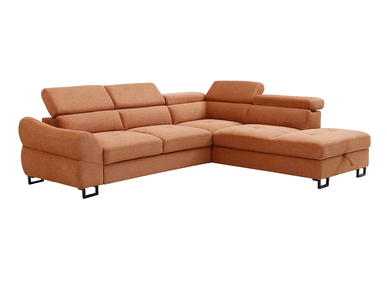 Canapé d'angle droit convertible en tissu texturé terracotta VAVERDO