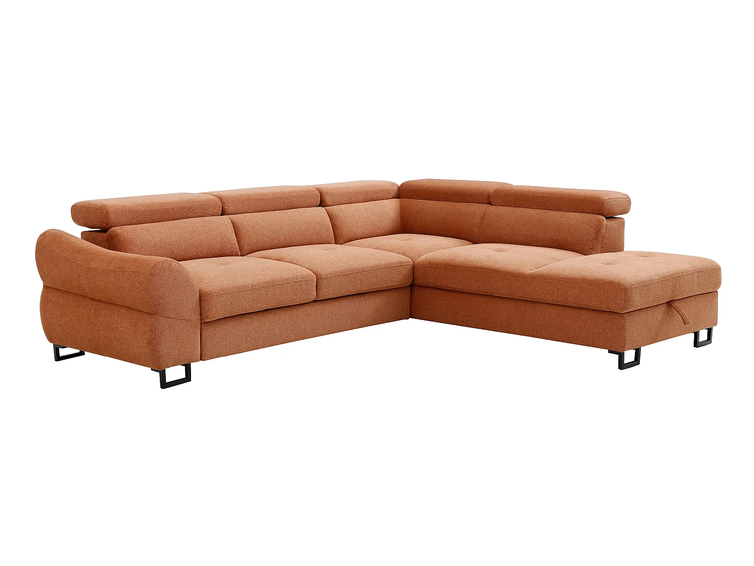 Canapé d'angle droit convertible en tissu texturé terracotta VAVERDO