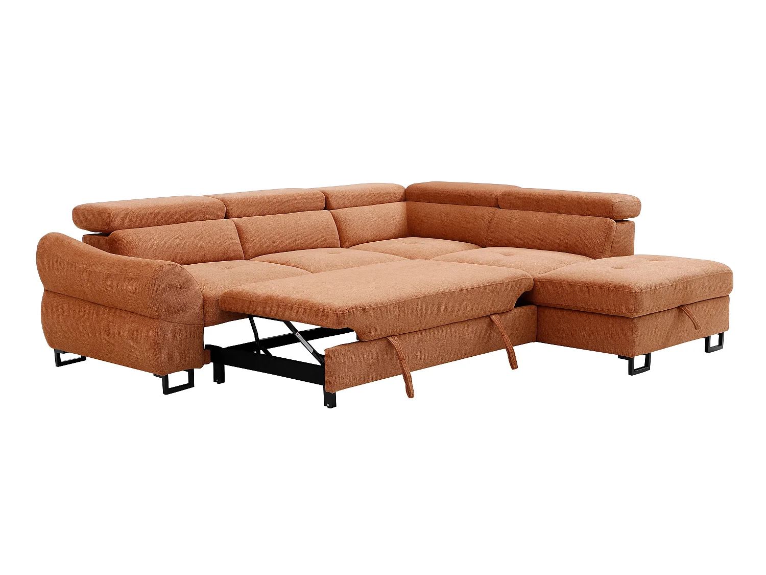 Canapé d'angle droit convertible en tissu texturé terracotta VAVERDO