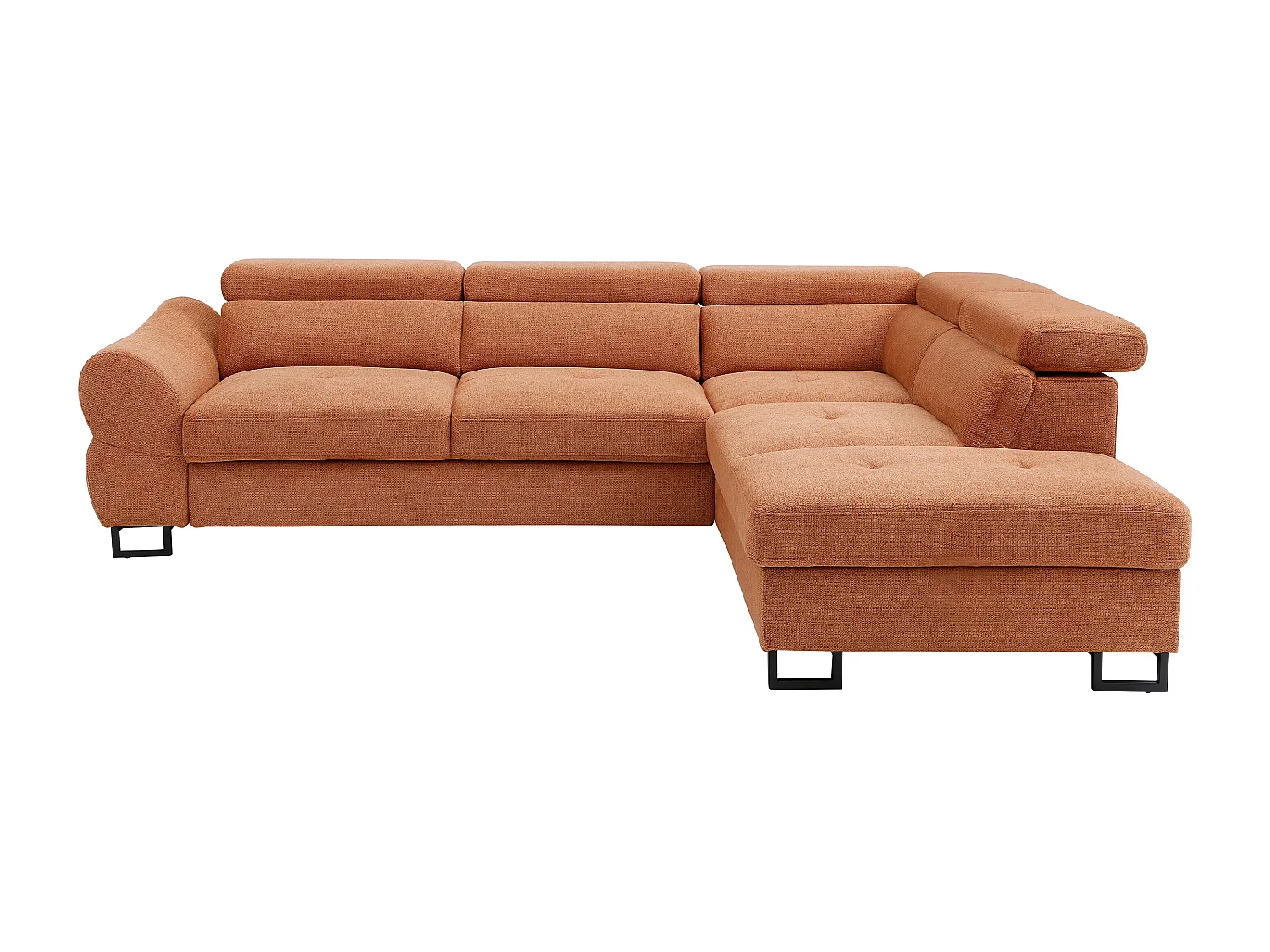 Canapé d'angle droit convertible en tissu texturé terracotta VAVERDO