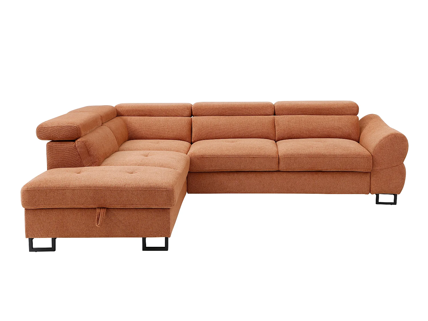 Canapé d'angle gauche convertible en tissu texturé terracotta VAVERDO