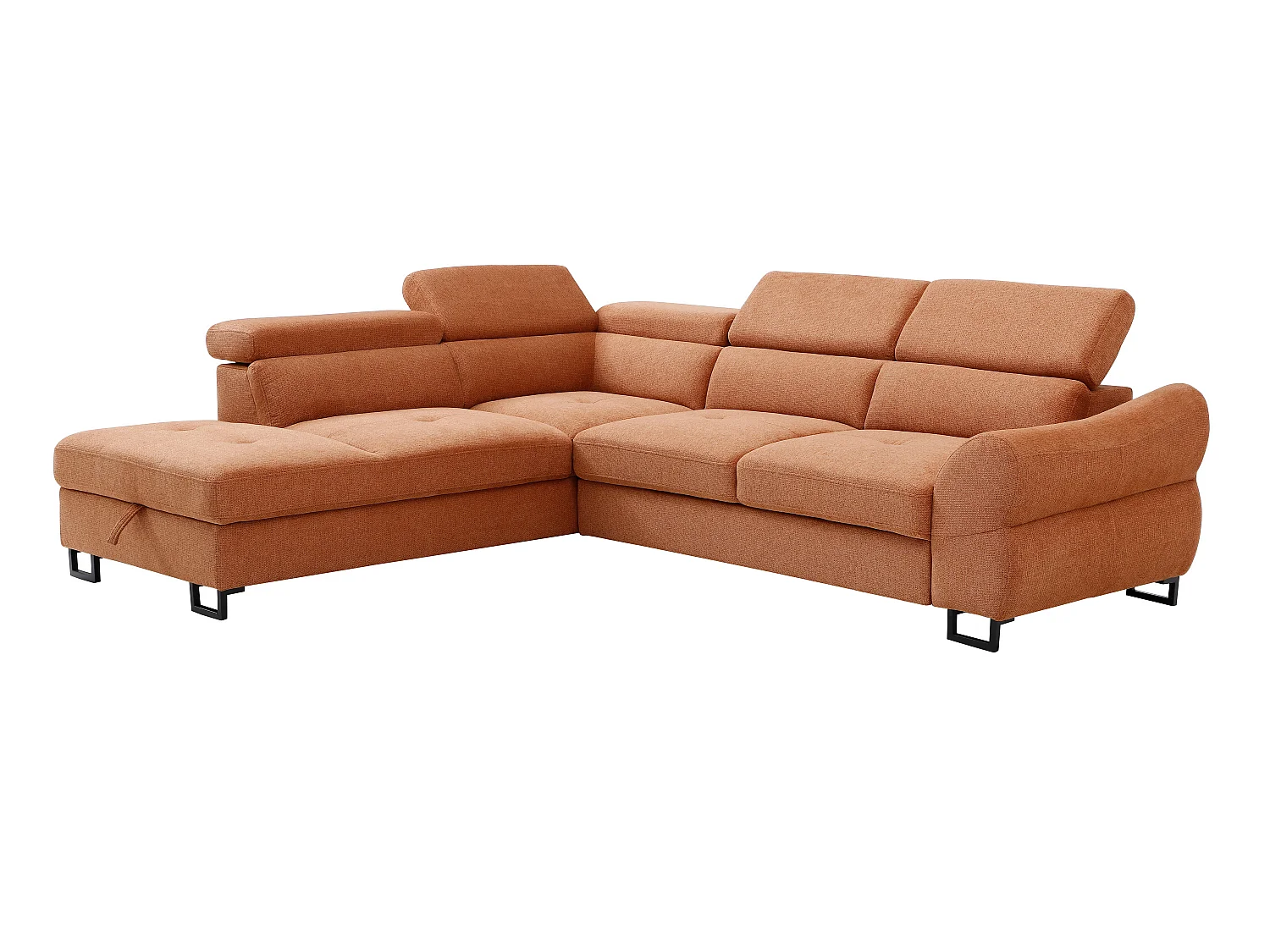 Canapé d'angle gauche convertible en tissu texturé terracotta VAVERDO