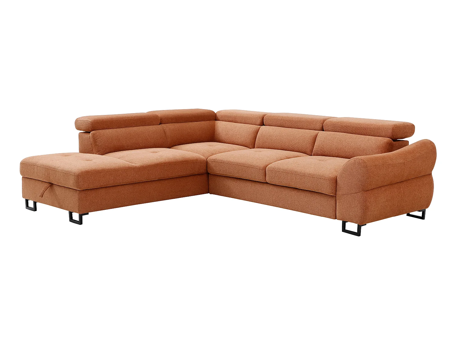 Canapé d'angle gauche convertible en tissu texturé terracotta VAVERDO