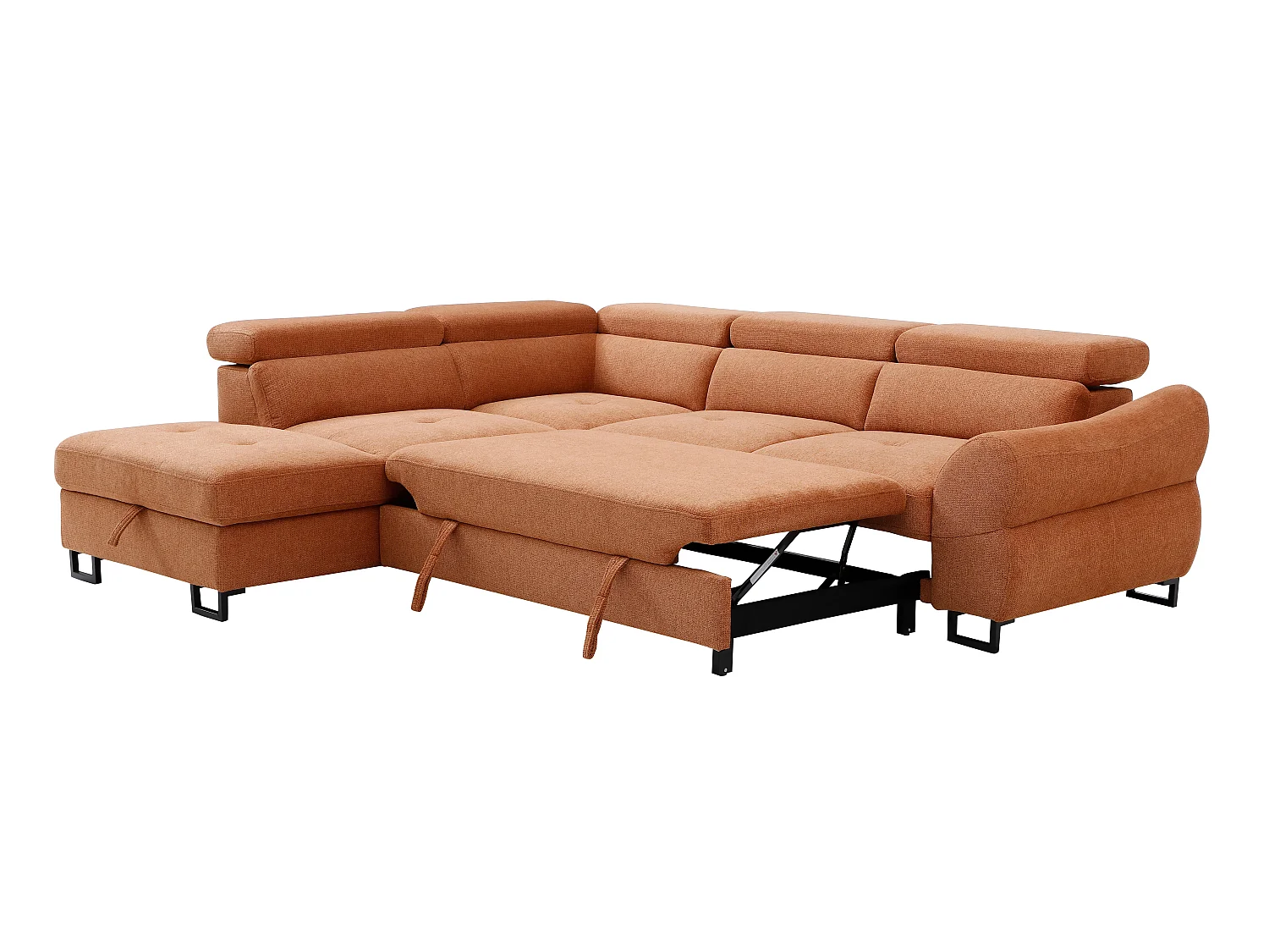 Canapé d'angle gauche convertible en tissu texturé terracotta VAVERDO