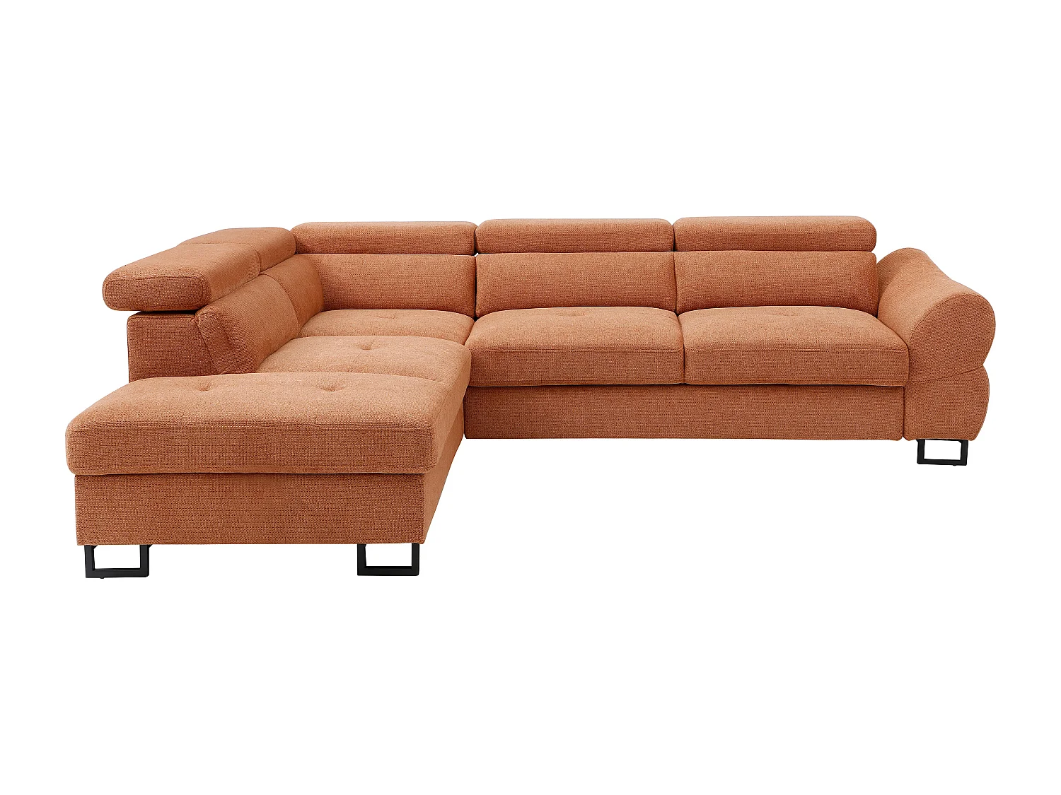 Canapé d'angle gauche convertible en tissu texturé terracotta VAVERDO