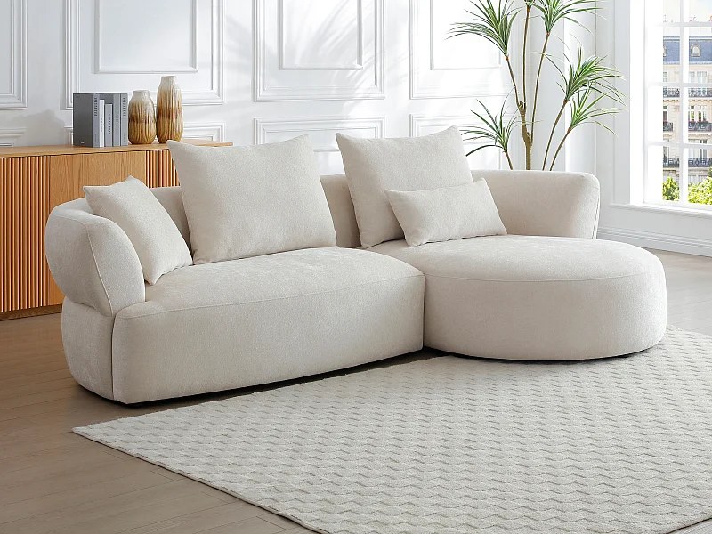 Canapé d'angle droit en tissu chenille beige CUSAVA de Maison Céphy